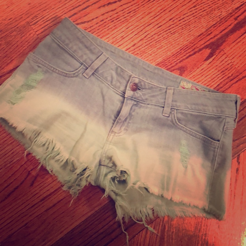 Siwy Ombre Green Denim Cut-Off Shorts